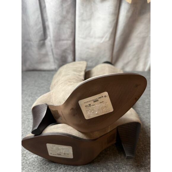 Nine West Boots Womens Size 6M Taupe CEYNOTE Suede Mid Calf Pointed Toe Heels - Picture 4 of 7